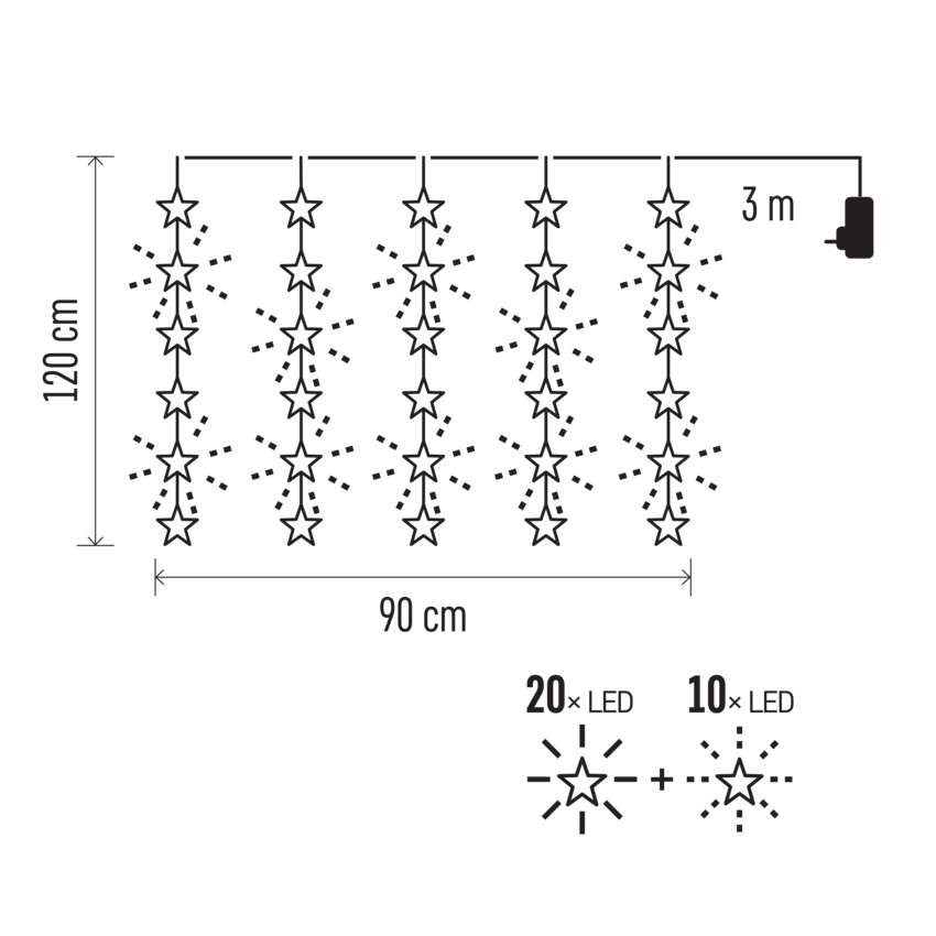 Dekoracje - 30 LED kurtyna migające gwiazdki 120x90 ciepła biel, IP44, timer