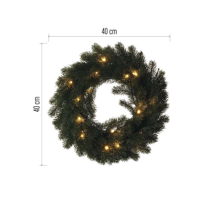 LED Weihnachtskranz, 40 cm, 2x AA, Innen, warmweiss, Timer