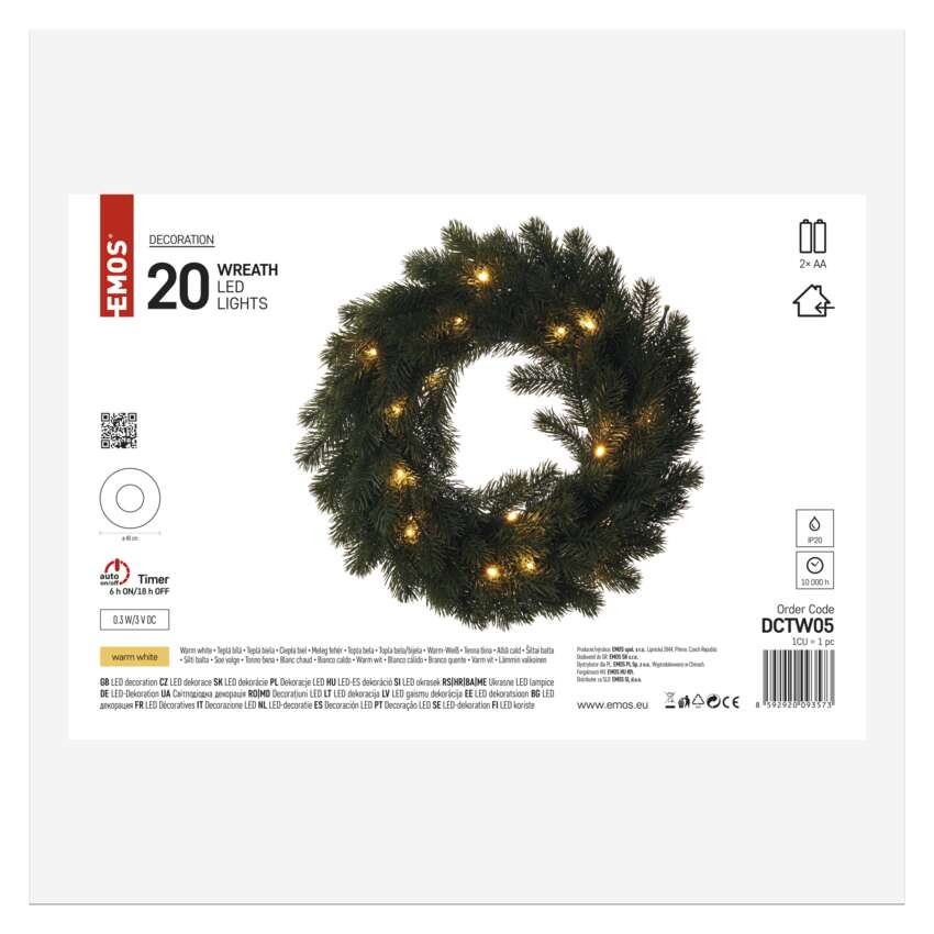 LED Weihnachtskranz, 40 cm, 2x AA, Innen, warmweiss, Timer