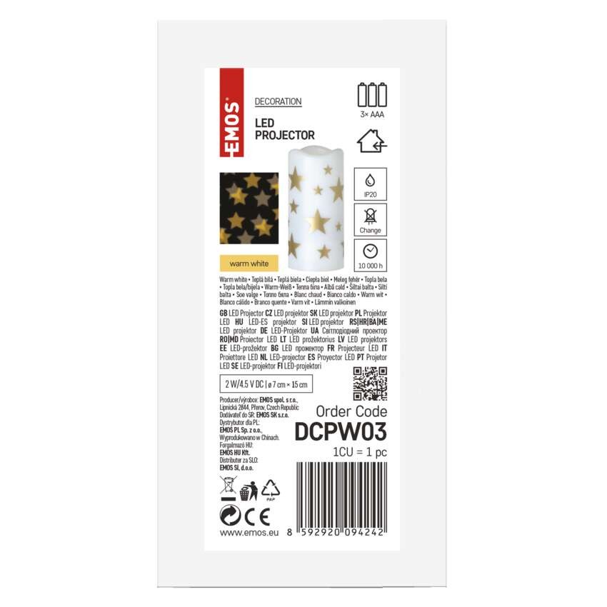LED božični projektor – zvezdice, 3x AAA, notranji, topla bela