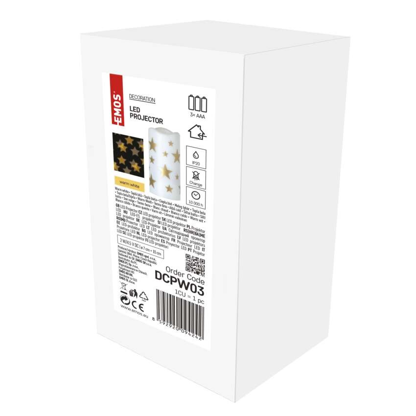 LED božični projektor – zvezdice, 3x AAA, notranji, topla bela