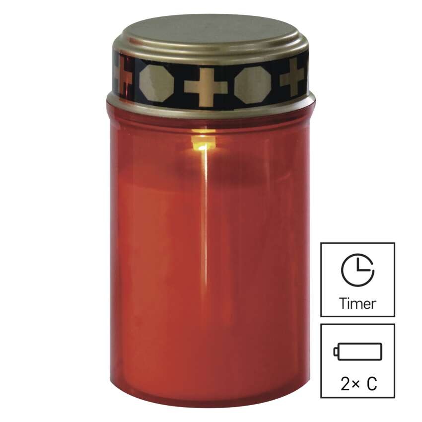 LED Grablicht rot, 2x C, Außen und Innen, warmweiss, Timer
