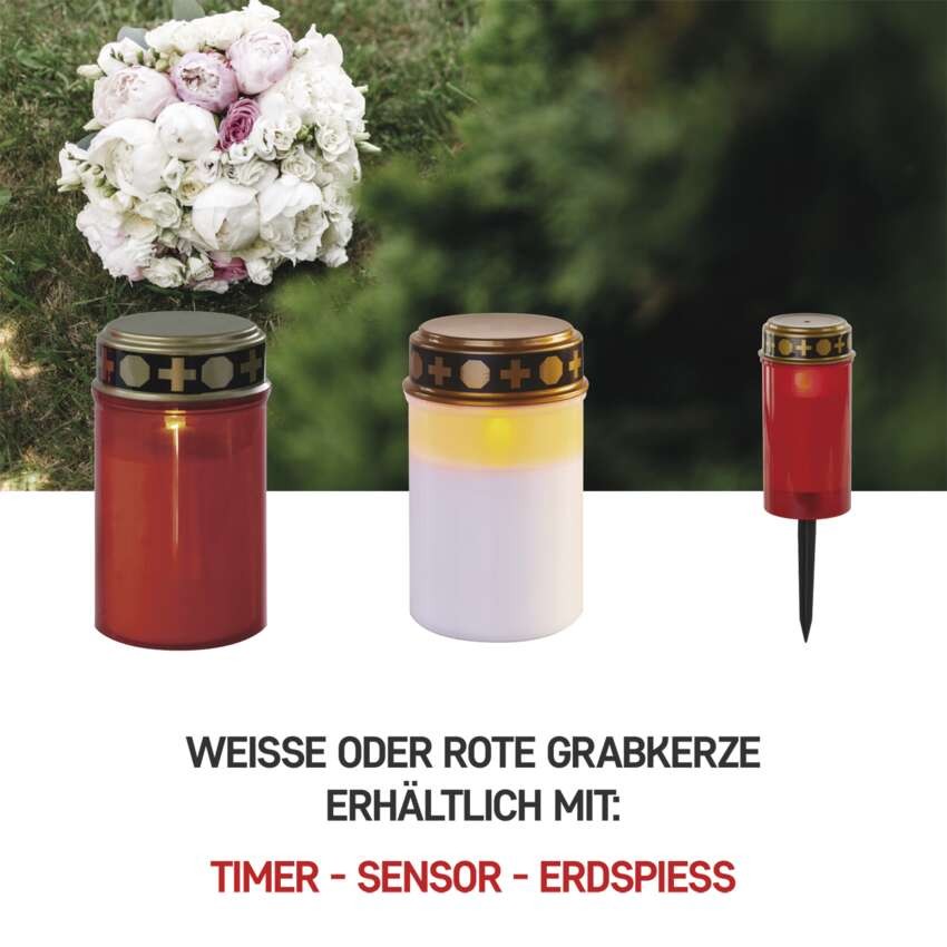 LED Grablicht rot, 2x C, Außen und Innen, warmweiss, Sensor