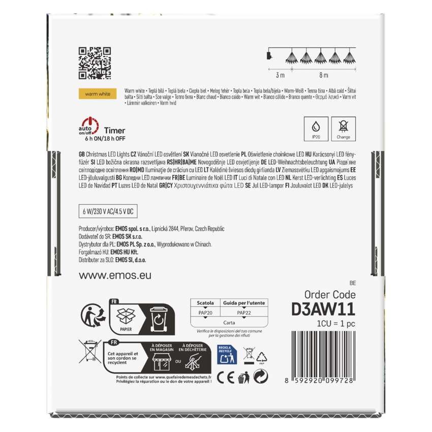 LED světelný řetěz – svítící trsy, nano, 8 m, vnitřní, teplá bílá, časovač