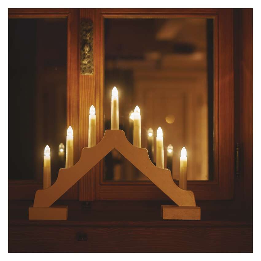 LED Leuchter Holz, 29 cm, 2x AA, Innen, warm-weiß, Timer