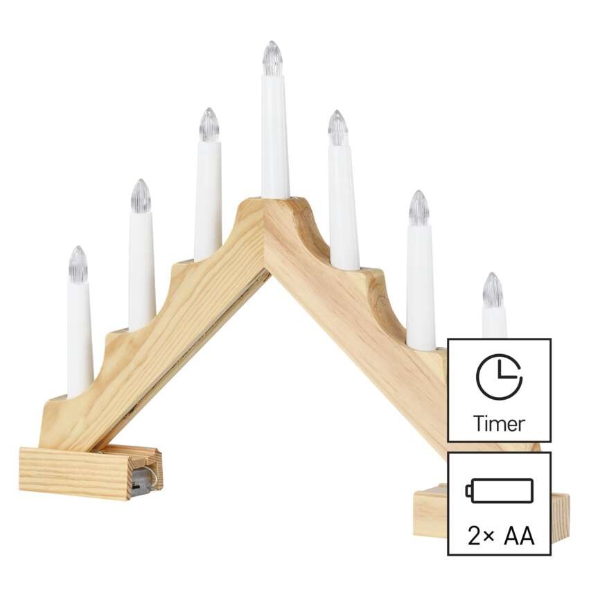 LED Leuchter Holz, 29 cm, 2x AA, Innen, warm-weiß, Timer