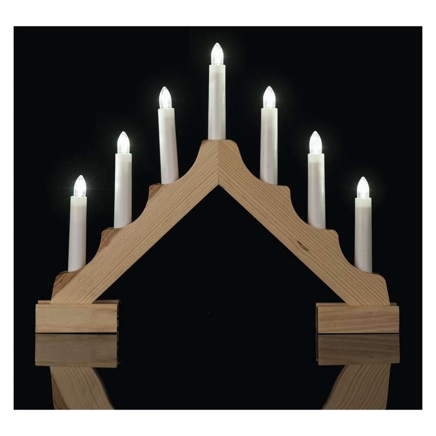 LED Leuchter Holz, 29 cm, 2x AA, Innen, warm-weiß, Timer
