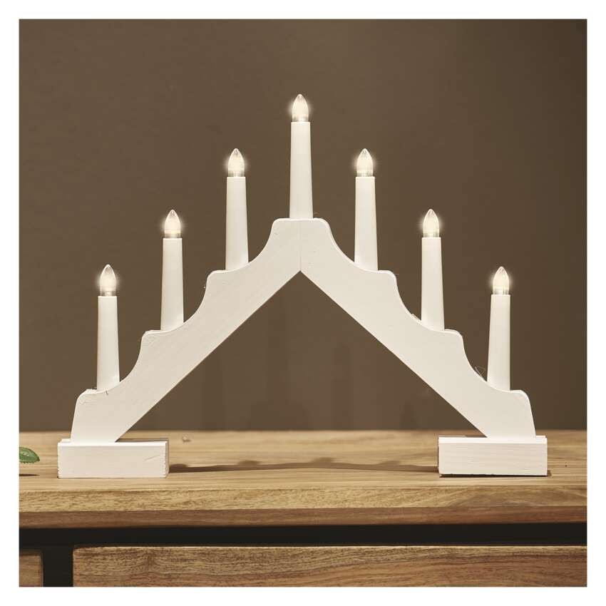 LED Kerzenhalter, Holz, weiß, 29 cm, 2x AA, Innen, warmweiss, Timer