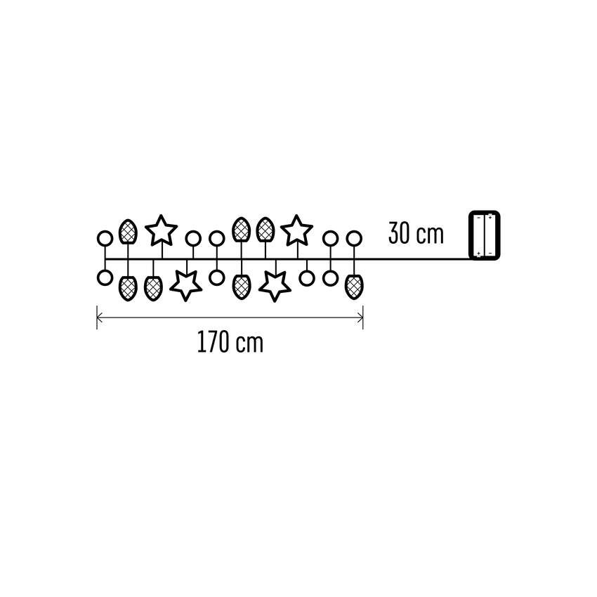 LED karácsonyi fényfüzér – tobozok, 1,7 cm, 2x AA, beltéri, meleg fehér