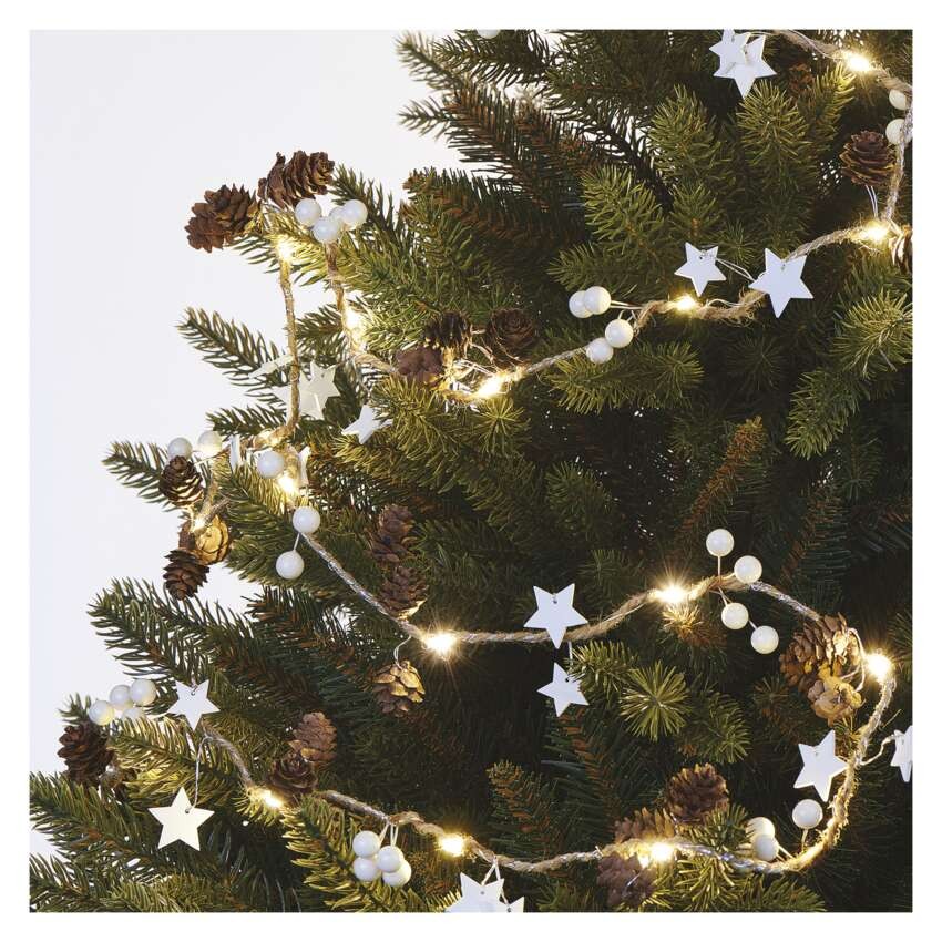 LED karácsonyi fényfüzér – tobozok, 1,7 cm, 2x AA, beltéri, meleg fehér