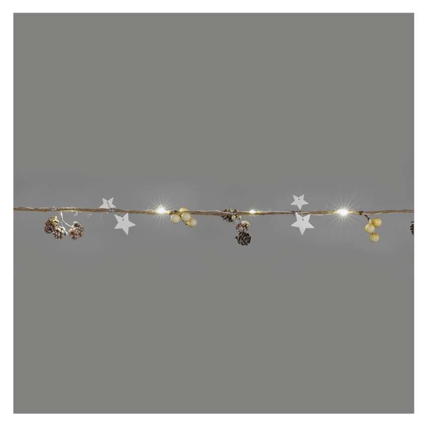 LED karácsonyi fényfüzér – tobozok, 1,7 cm, 2x AA, beltéri, meleg fehér