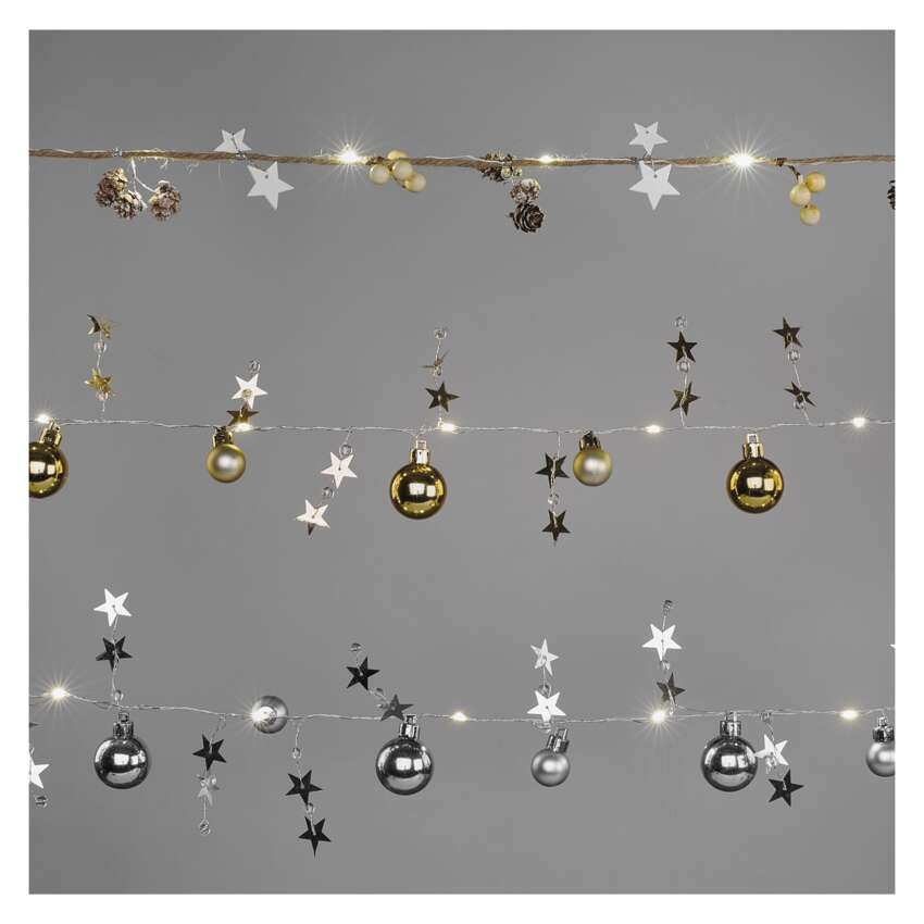LED karácsonyi fényfüzér – tobozok, 1,7 cm, 2x AA, beltéri, meleg fehér