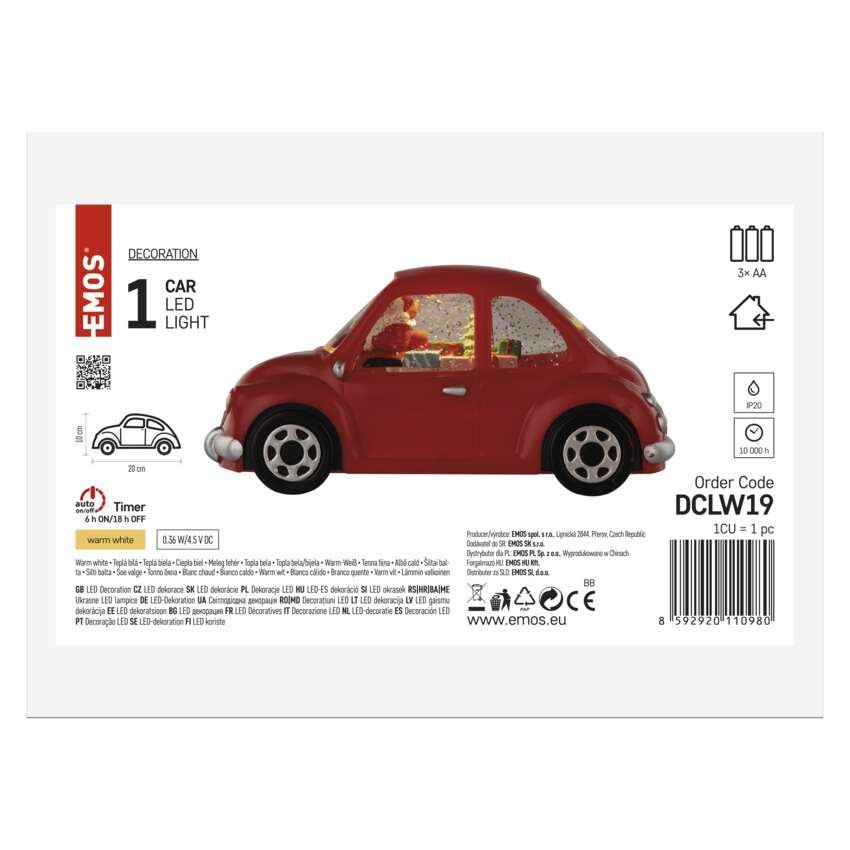 LED dekorácia – autíčko so Santom, 10 cm, 3x AA, vnútorný, teplá biela, časovač