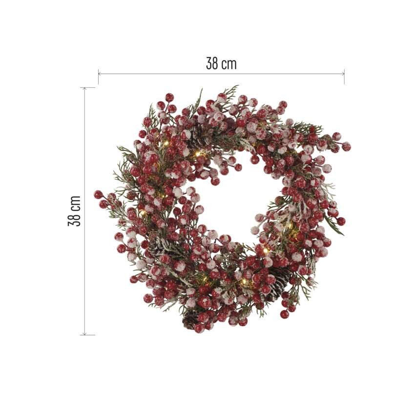 LED dekorierter Weihnachtskranz, 38 cm, 3x AA, Innen, warmweiss, Timer