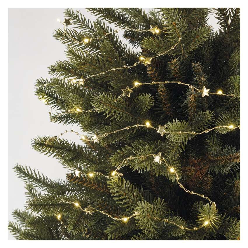 LED Weihnachtslichterkette gold – Sternchen, 1,9 m 2x AA, Innen, warmweiss, Timer