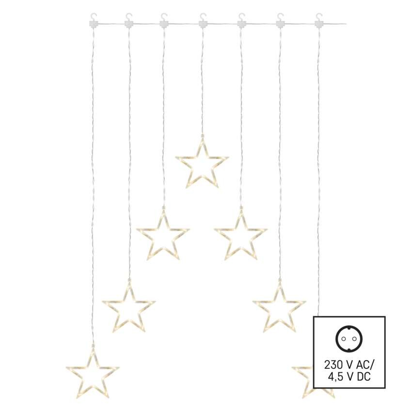 LED karácsonyi fényfüggöny – 7 csillag, 67x125cm, kültéri és beltéri, meleg fehér