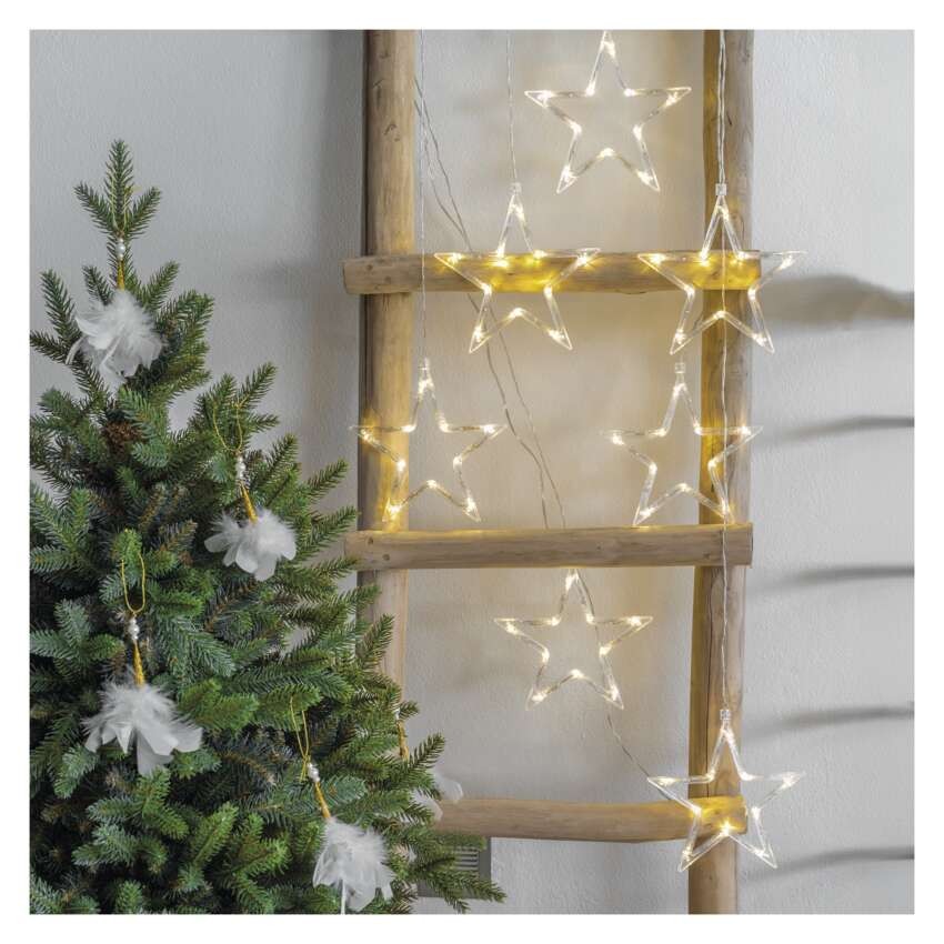 LED karácsonyi fényfüggöny – 7 csillag, 67x125cm, kültéri és beltéri, meleg fehér