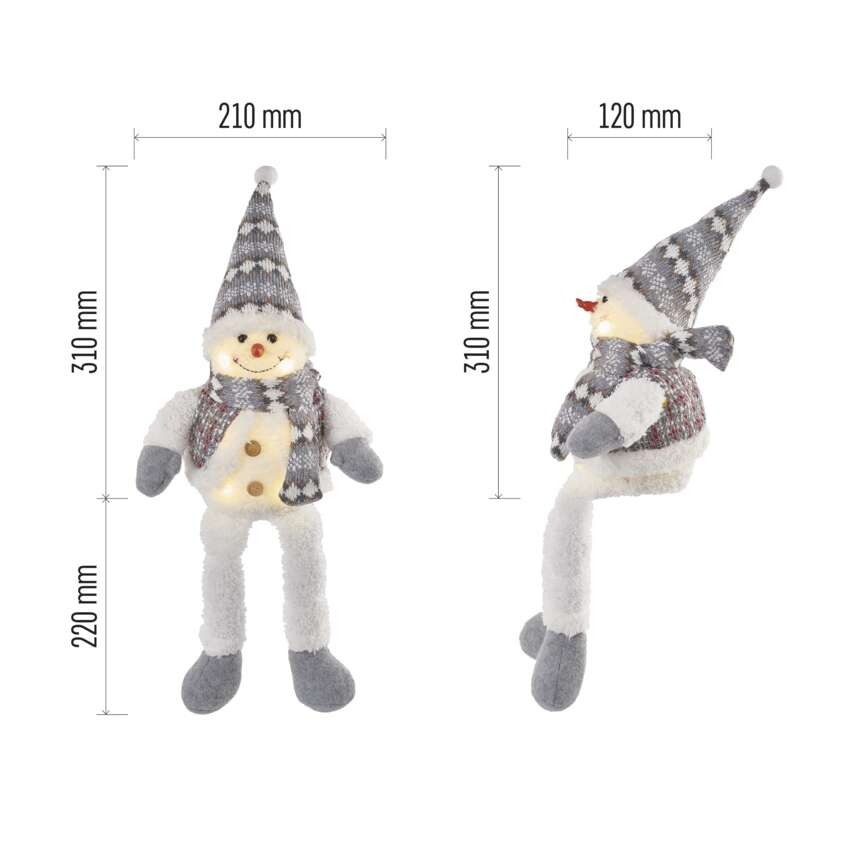 LED Weihnachts-Schneemann sitzend, 31 cm, 3x AA, Innen, warmweiss