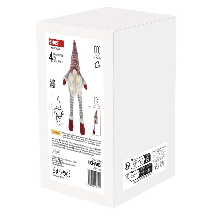 LED karácsonyi ülő manó, 27 cm, 3× AA, beltérre, meleg fehér
