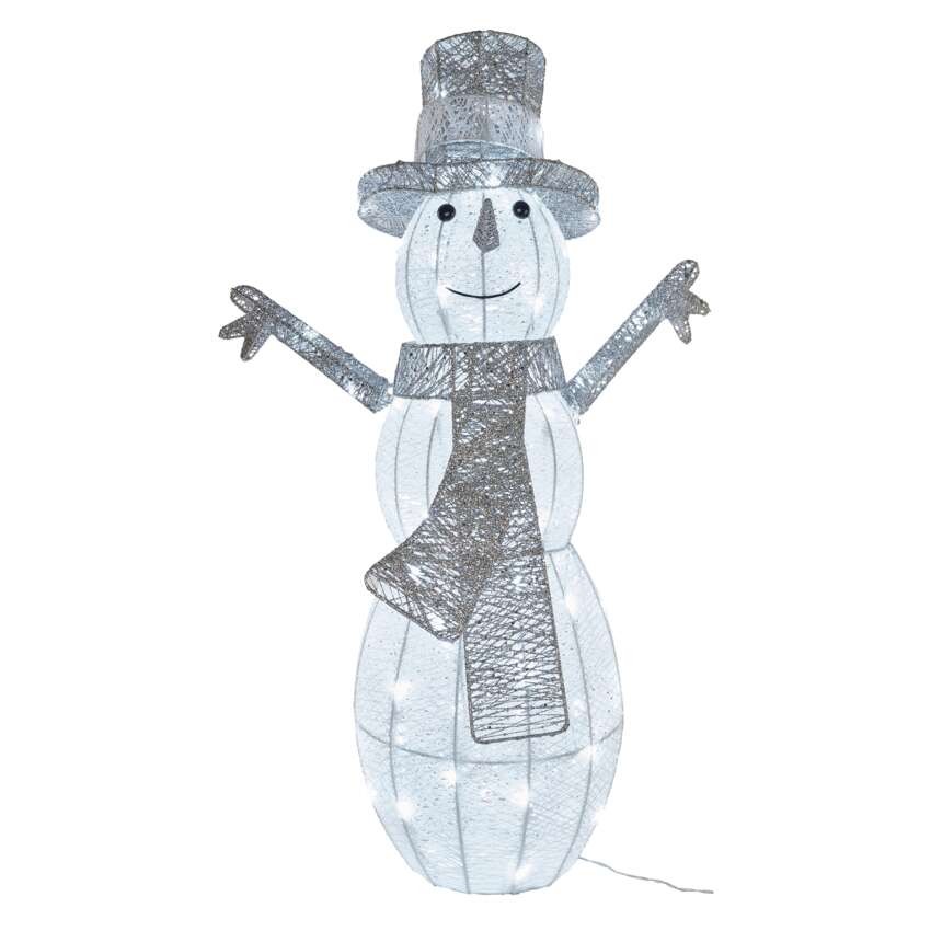 LED Weihnachts-Schneemann Rattan, 82 cm, Außen und Innen, Kaltweiß, Timer