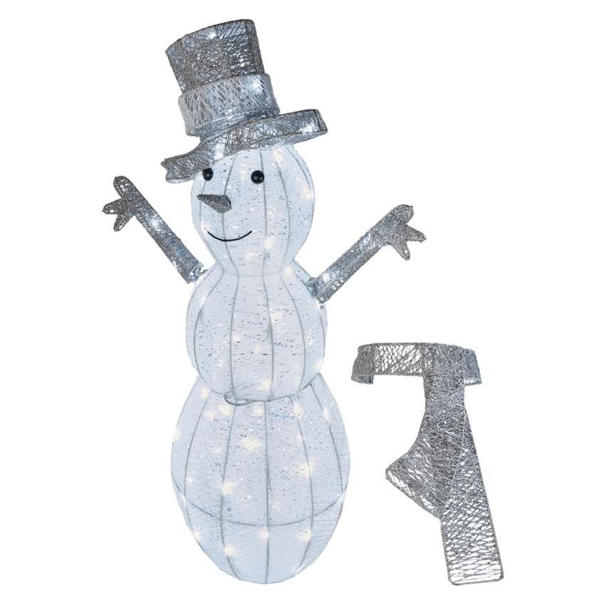LED Weihnachts-Schneemann Rattan, 82 cm, Außen und Innen, Kaltweiß, Timer