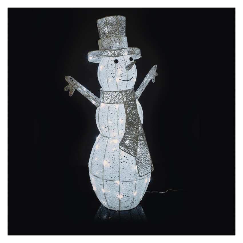 LED Weihnachts-Schneemann Rattan, 82 cm, Außen und Innen, Kaltweiß, Timer