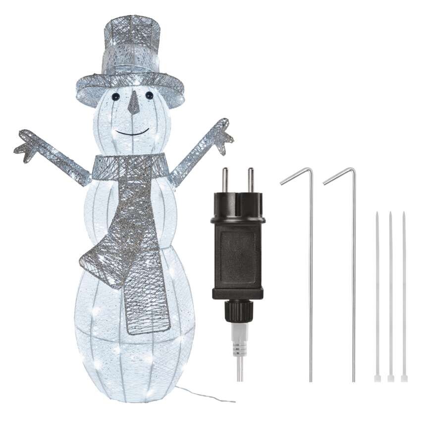 LED Weihnachts-Schneemann Rattan, 82 cm, Außen und Innen, Kaltweiß, Timer