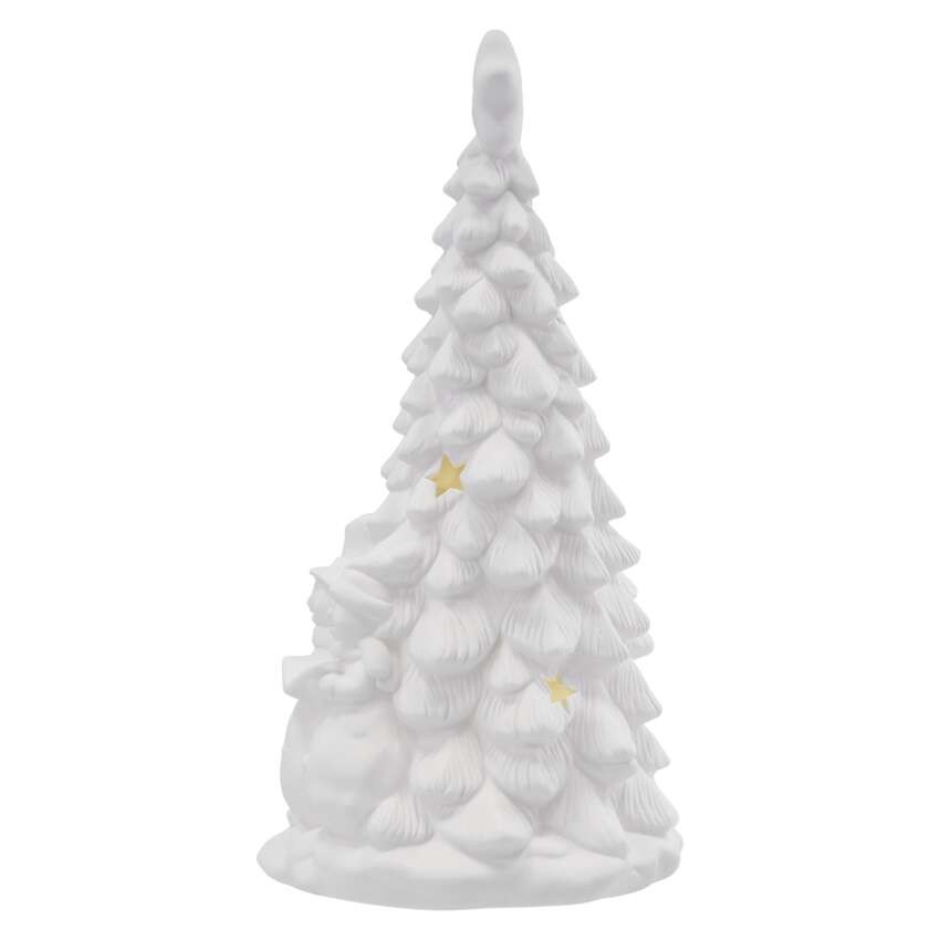 Keramischer LED-Baum mit Schneemännern, 33,5 cm, 2x AA, Innen, warmweiss