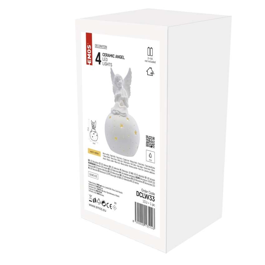 LED keramický anděl, 29 cm, 2x AA, vnitřní, teplá bílá