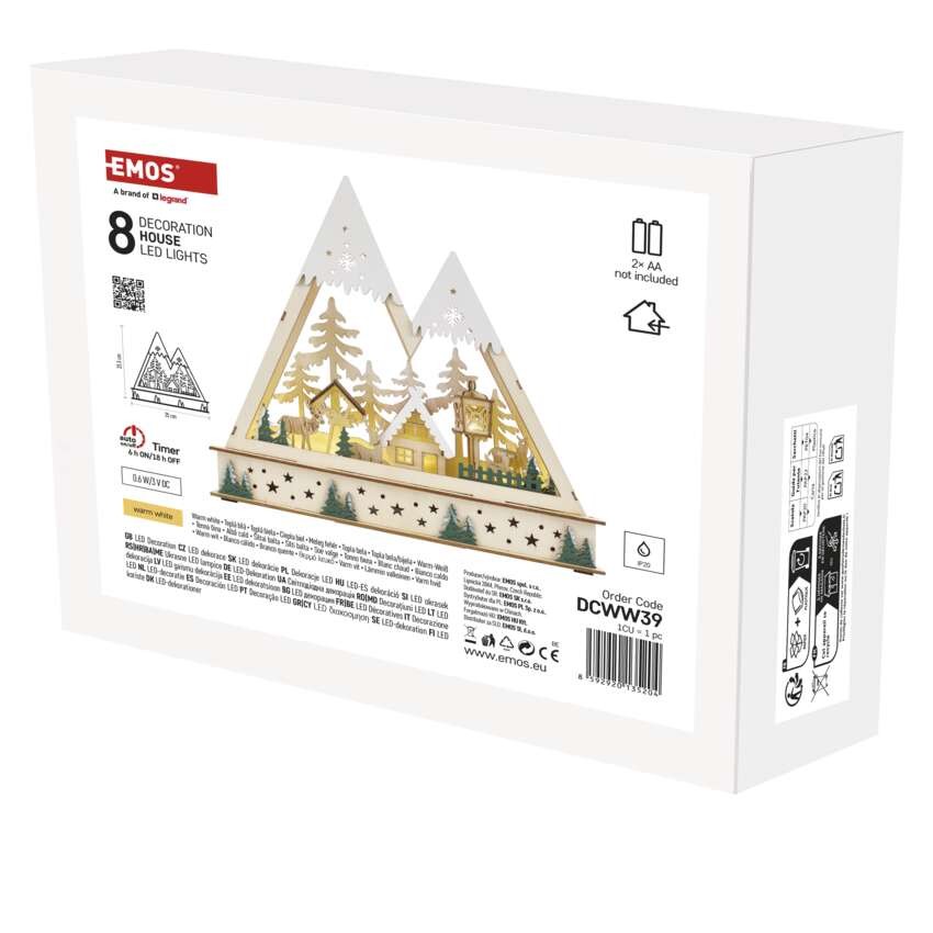 LED Weihnachtslandschaft aus Holz, 23,5 cm, 2x AA, Innen, warmweiss, Timer