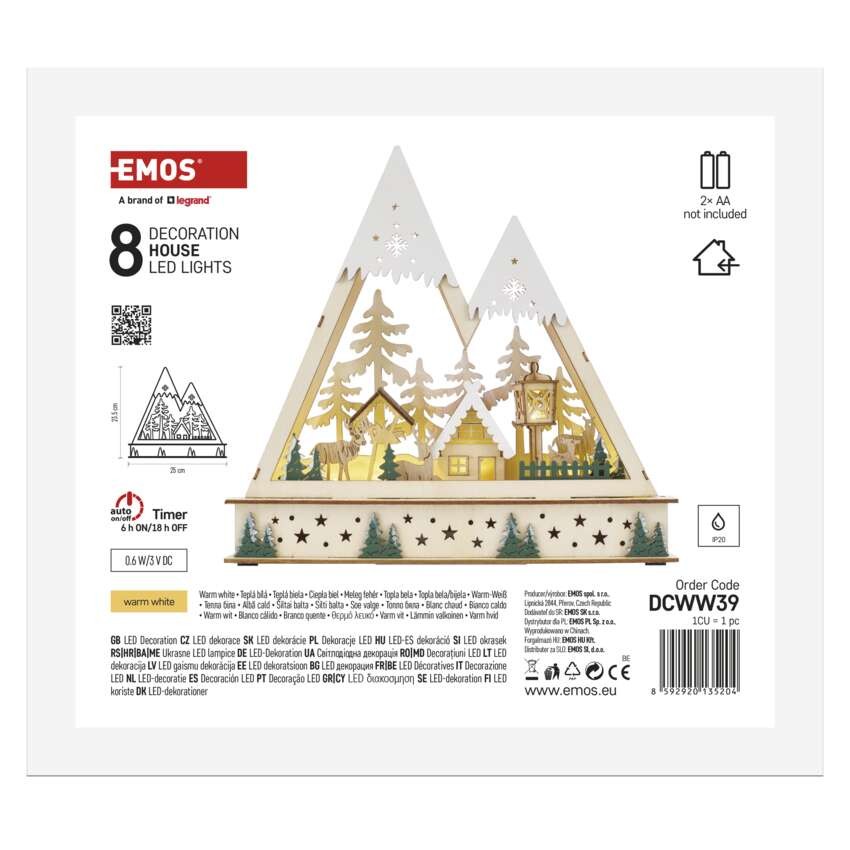 LED Weihnachtslandschaft aus Holz, 23,5 cm, 2x AA, Innen, warmweiss, Timer