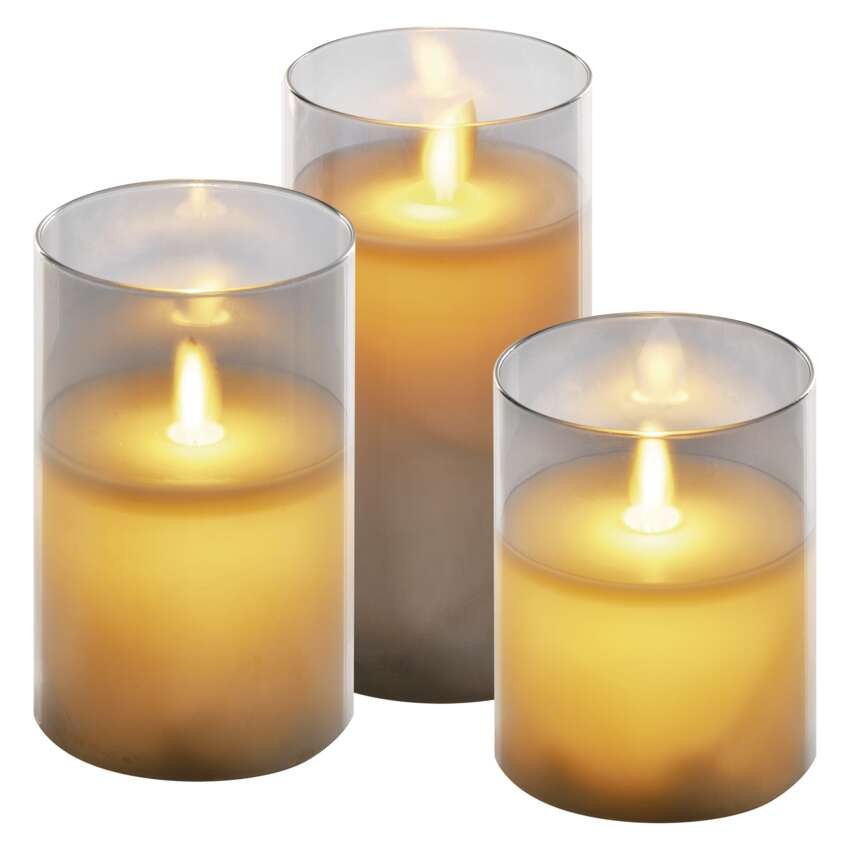 LED Deko – 3x Wachskerze, 6x AA, Innen, warmweiss, Timer