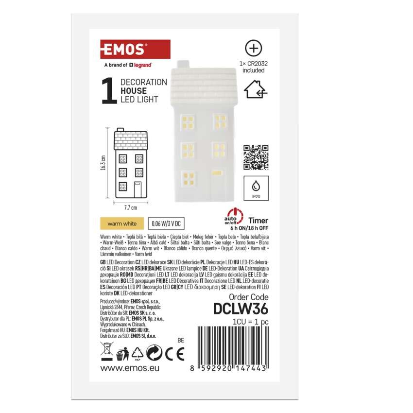 LED kerámia házikó, 16 cm, 1x CR2032, beltéri, meleg fehér, időzítő