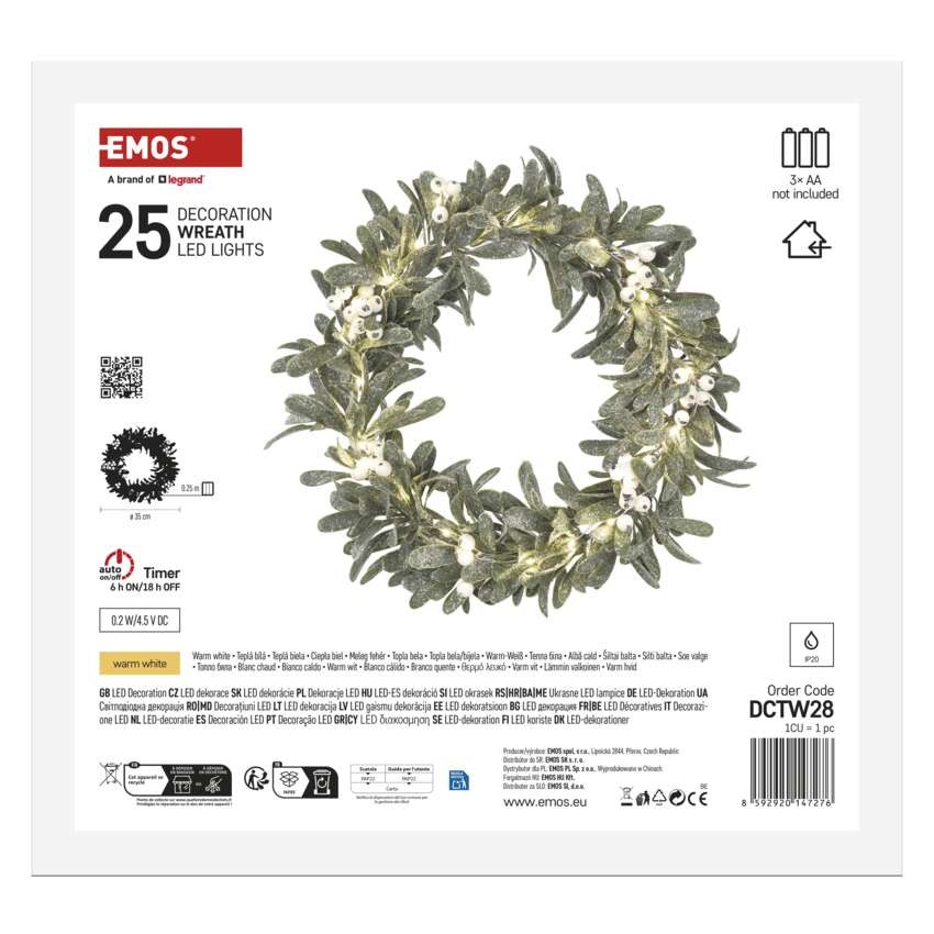 LED Deko –  Adventskranz mistel, 3x AA, warmweiß, Zeitschaltuhr