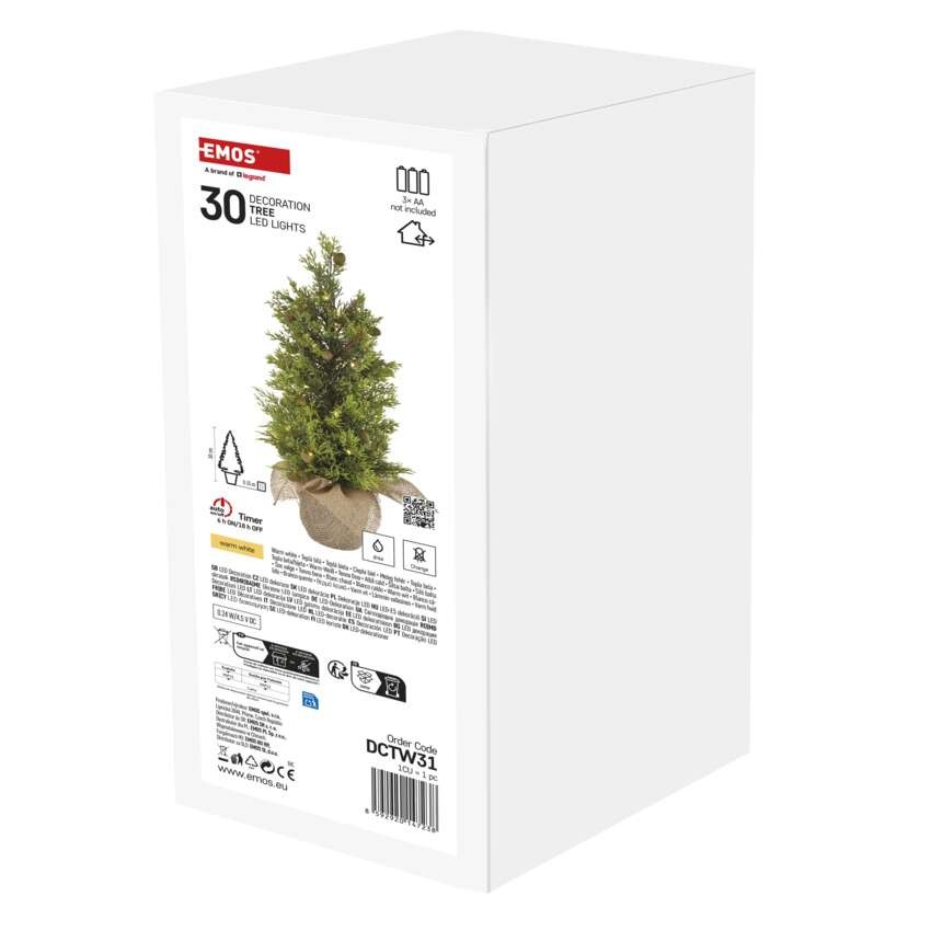 LED osvetljeno drevo, 50 cm, za zunanjo in notranjo uporabo, toplo bela, časovnik