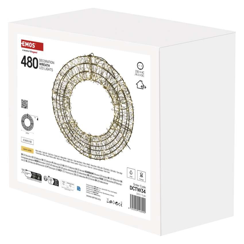 Dekoracje - wieniec, 480 diod LED, ciepła biel, IP44