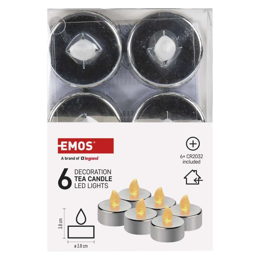 LED dekoráció – 6x teamécses, ezüst, 6x CR2032, beltéri, vintage