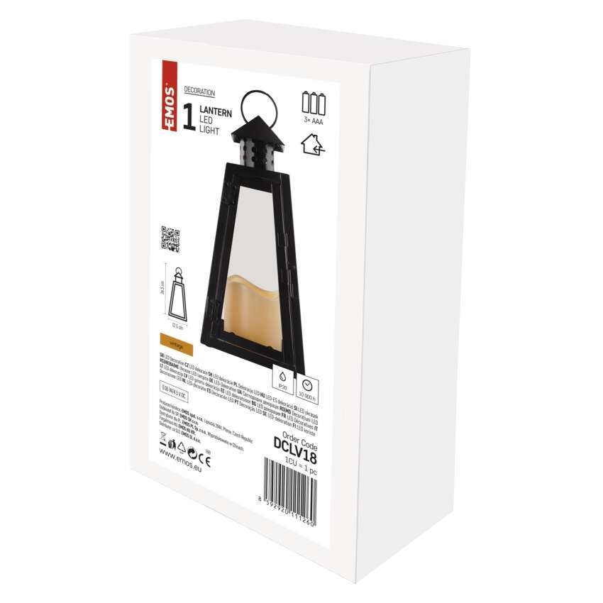 LED lucerna černá, hranatá, 26,5 cm, 3x AAA, vnitřní, vintage