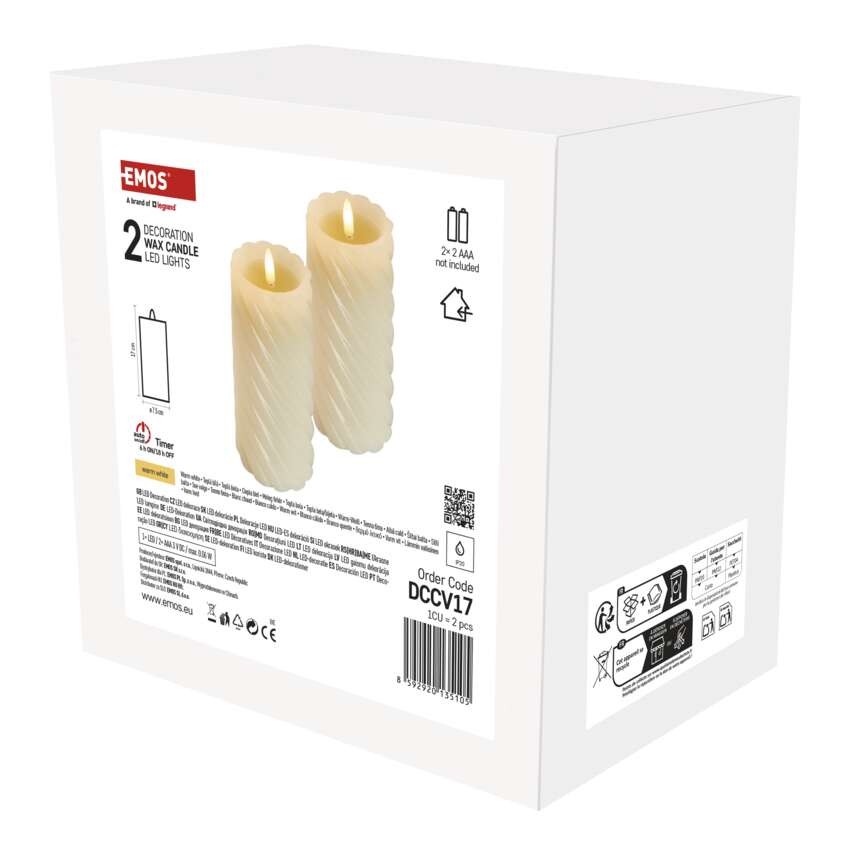 LED Dekoration – Wachskerze, 17 cm, 2x AAA, Innen, Warmweiß, 2 St., Timer