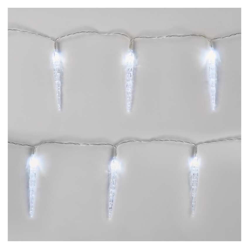 LED Weihnachtsgirlande – 10x Eiszapfen, 1,35 m, 2x AA, Innen, Kaltweiß, Timer