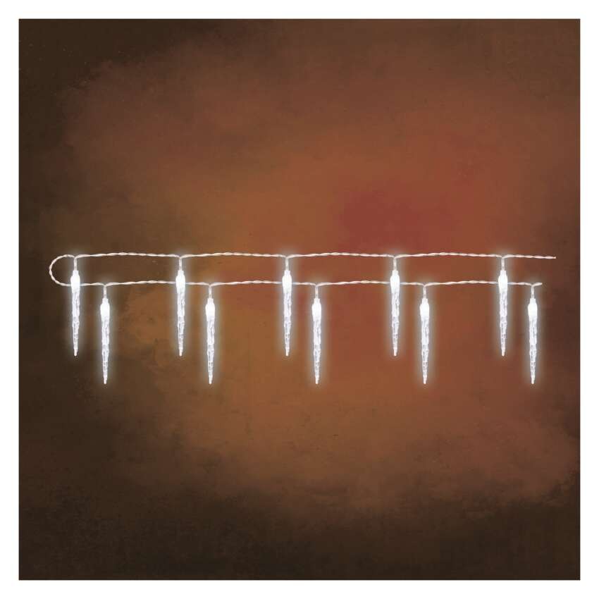 LED Weihnachtsgirlande – 10x Eiszapfen, 1,35 m, 2x AA, Innen, Kaltweiß, Timer