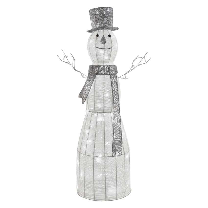 LED Weihnachts-Schneemann Rattan, 124 cm, Innen, Kaltweiß, Timer