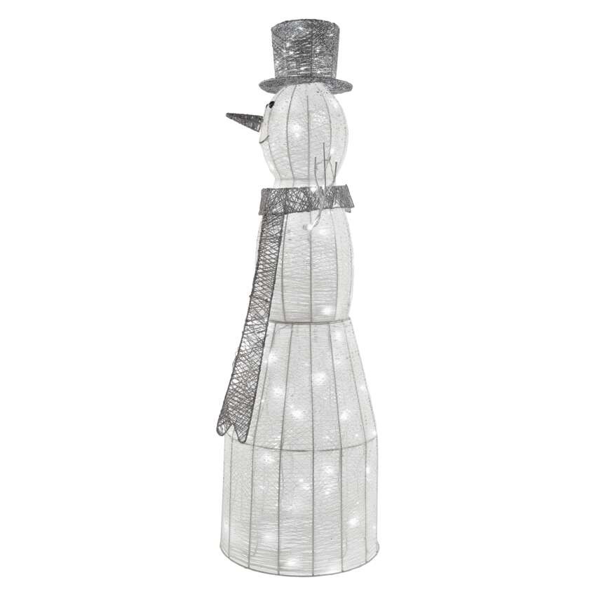LED Weihnachts-Schneemann Rattan, 124 cm, Innen, Kaltweiß, Timer