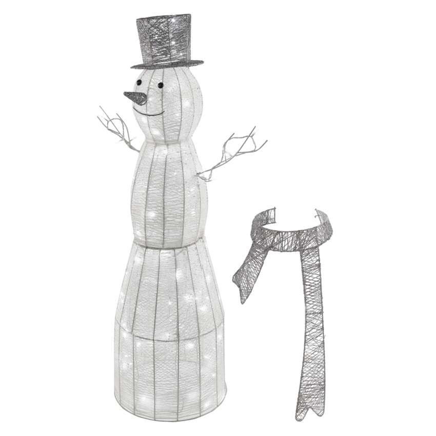LED Weihnachts-Schneemann Rattan, 124 cm, Innen, Kaltweiß, Timer