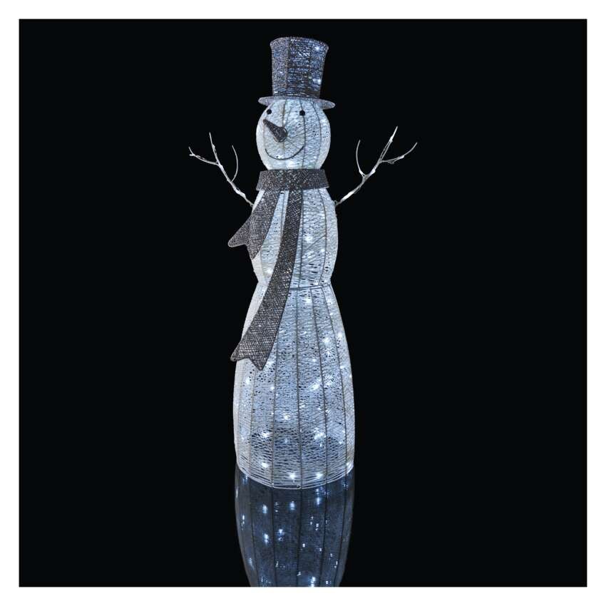 LED Weihnachts-Schneemann Rattan, 124 cm, Innen, Kaltweiß, Timer