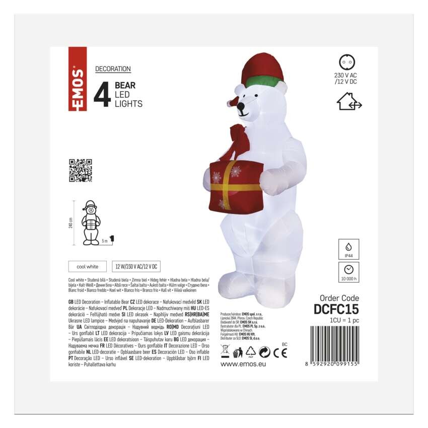 LED Eisbär mit Weihnachtsgeschenk, aufblasbar, 240 cm, Außen und Innen, Kaltweiß