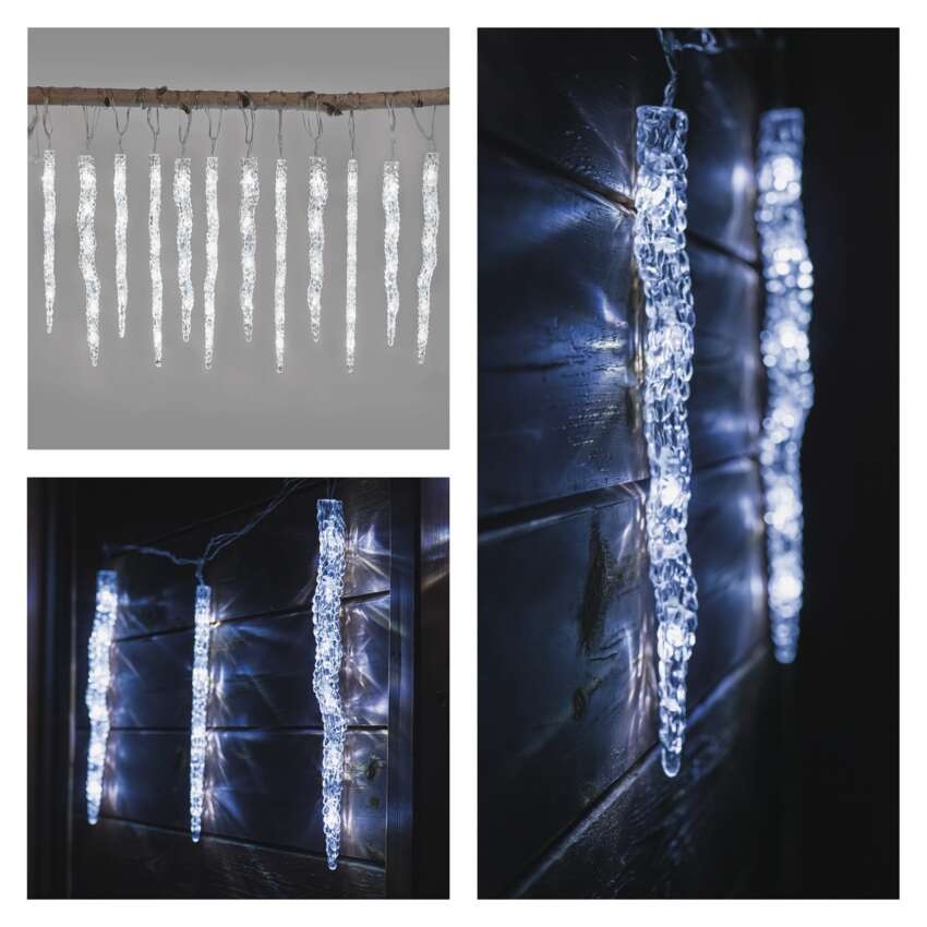 LED Weihnachtsgirlande – Eiszapfen, 12 Stk., 3,6 m, Außen und Innen, Kaltweiß