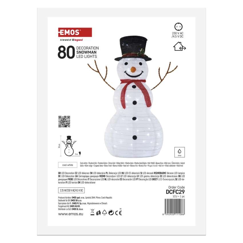 LED faltbarer Schneemann, 90 cm, Außen und Innen, Kaltweiß