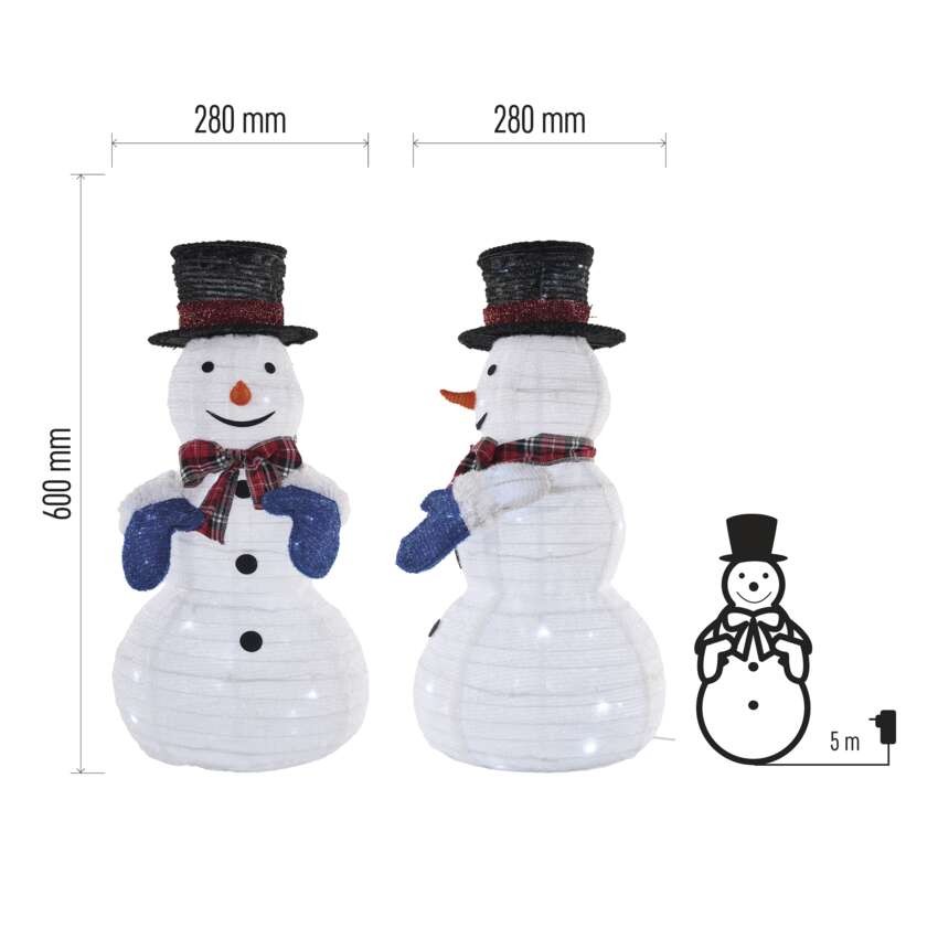 LED skládací sněhulák, 60 cm, venkovní i vnitřní, studená bílá