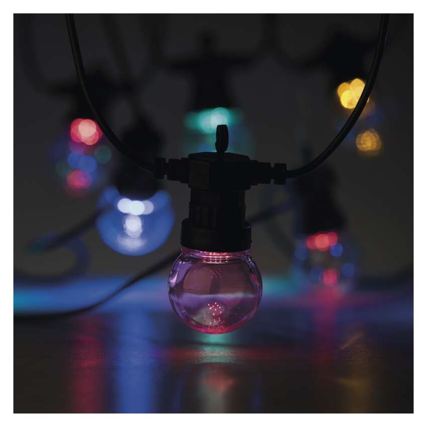 LED fényfüzér – 10x party égő, 5 m, kültéri és beltéri, többszínű